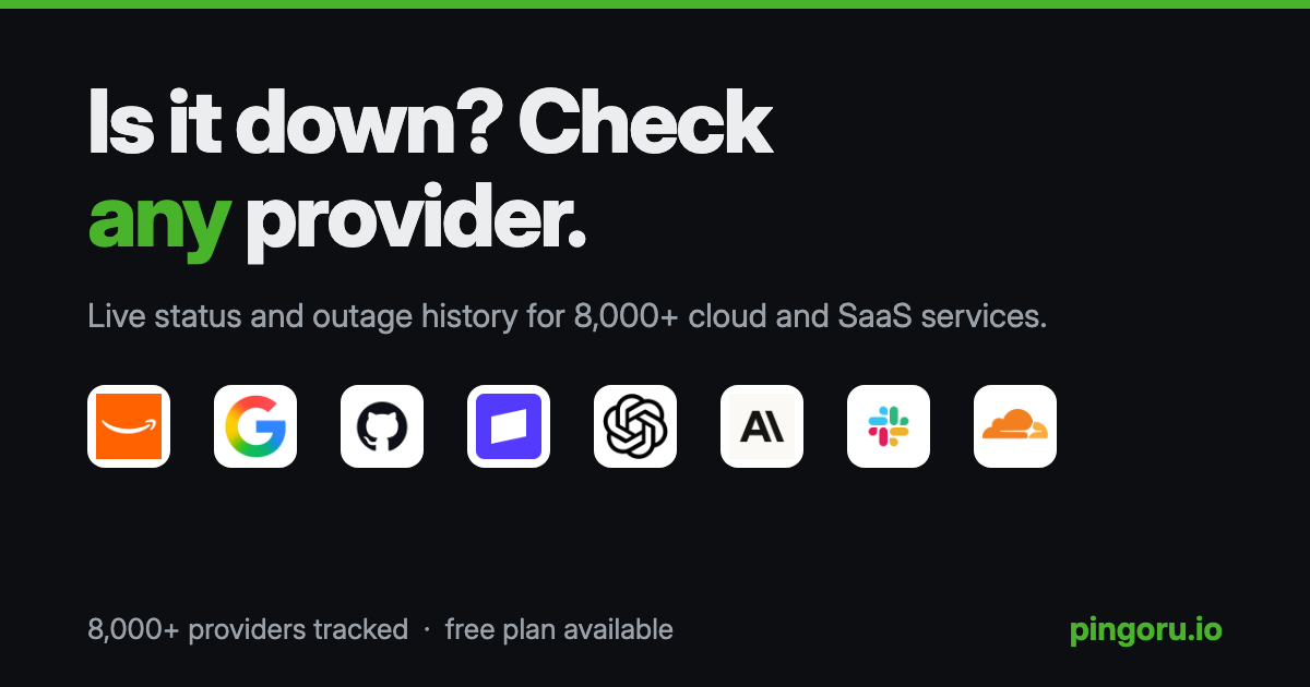 9,000+ Cloud & SaaS Status Pages, Monitored Live · Pingoru