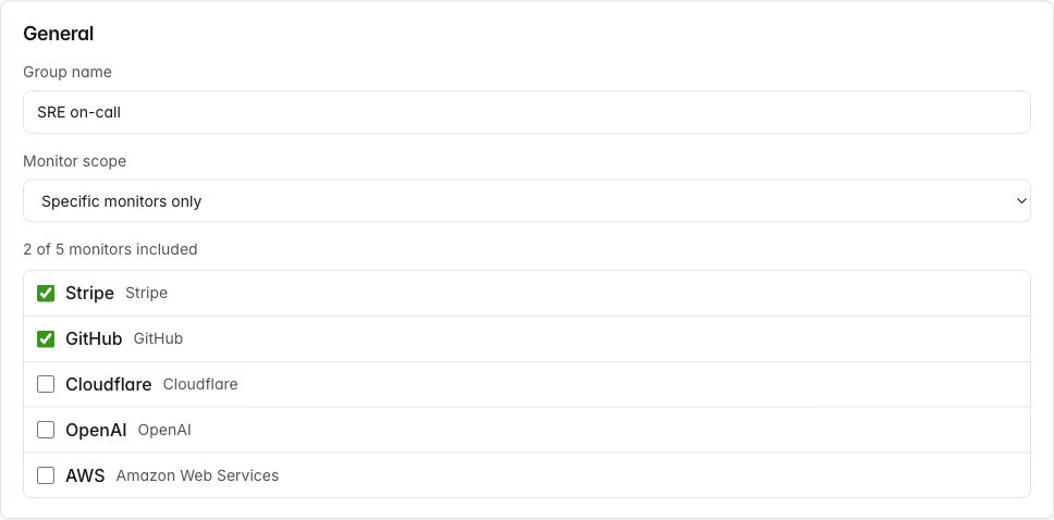 The Specific monitors only mode showing a list of monitors with checkboxes; some ticked, some not.